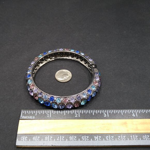 Vintage 1990s Rainbow Rhinestone Bracelet Hinged Magnetic Clasp 7.75" Statement - Picture 8 of 9
